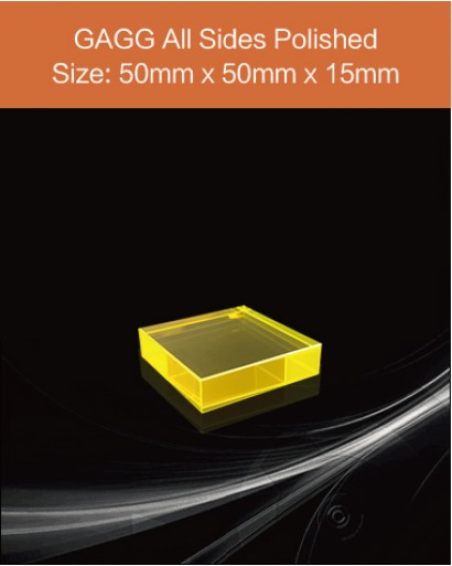 GAGG Ce scintillation crystal, GAGG Ce scintillator, GAGG Ce Crystal, Ce:Gd3Al2Ga3O12 , 50x50x15mm
